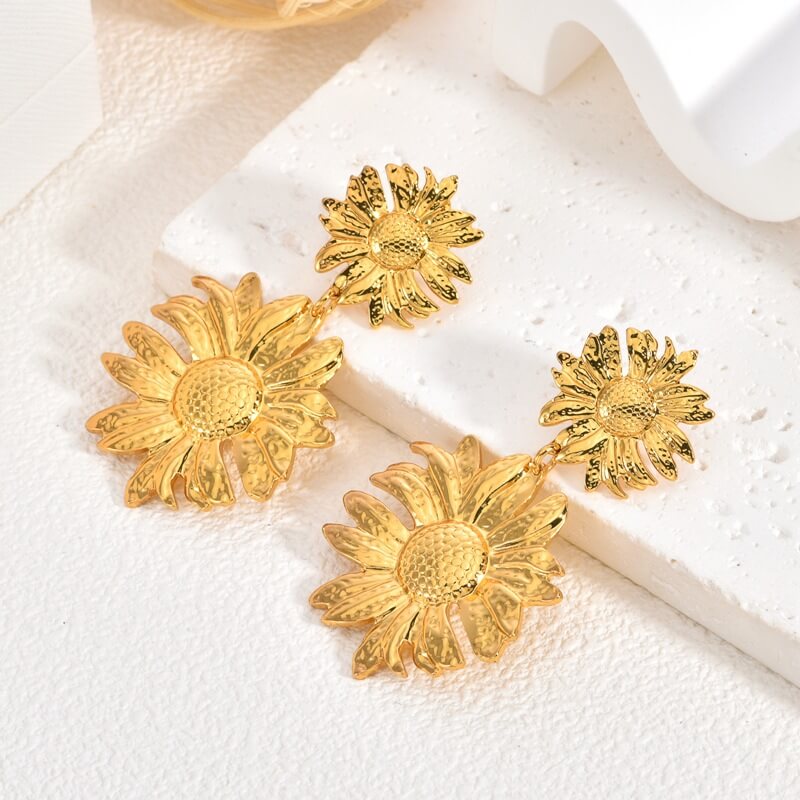 Wholesale 18K Gold PVD Stainless Steel Flower Earrings | Waterproof (OEM)