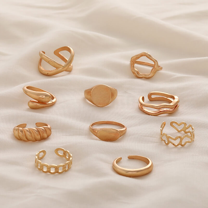 Wholesale 10pcs Chunky Zinc Alloy Stacking Ring Set (Model: TGI-0003)