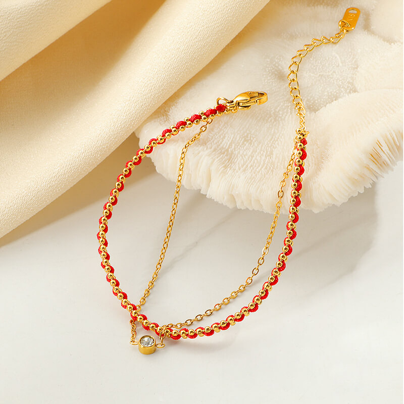 Wholesale Custom Double Layer Red String & Stainless Steel Bracelet