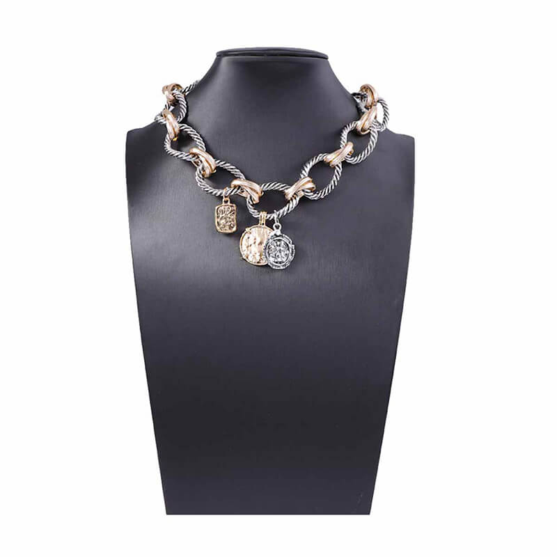Wholesale Two-Tone Twist Chain Coin Necklace | Zinc Alloy OEM