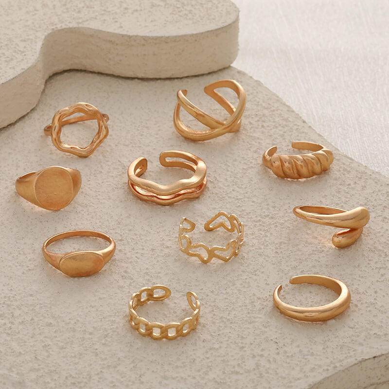 Wholesale 10pcs Chunky Zinc Alloy Stacking Ring Set (Model: TGI-0003)