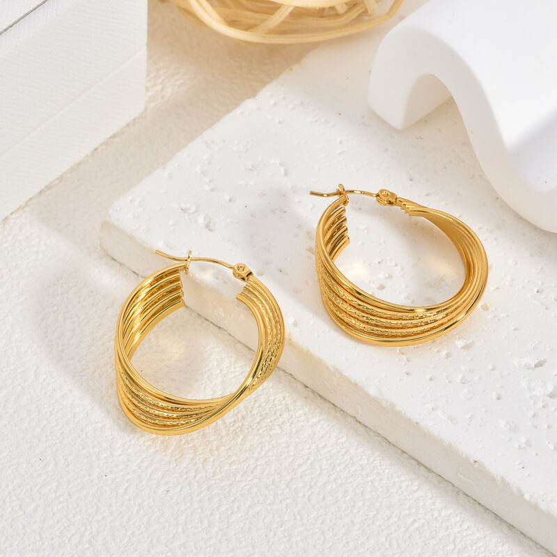 Wholesale Custom Multi-Layer Twist Stainless Steel Hoop Earrings (Model: TGI-0009)