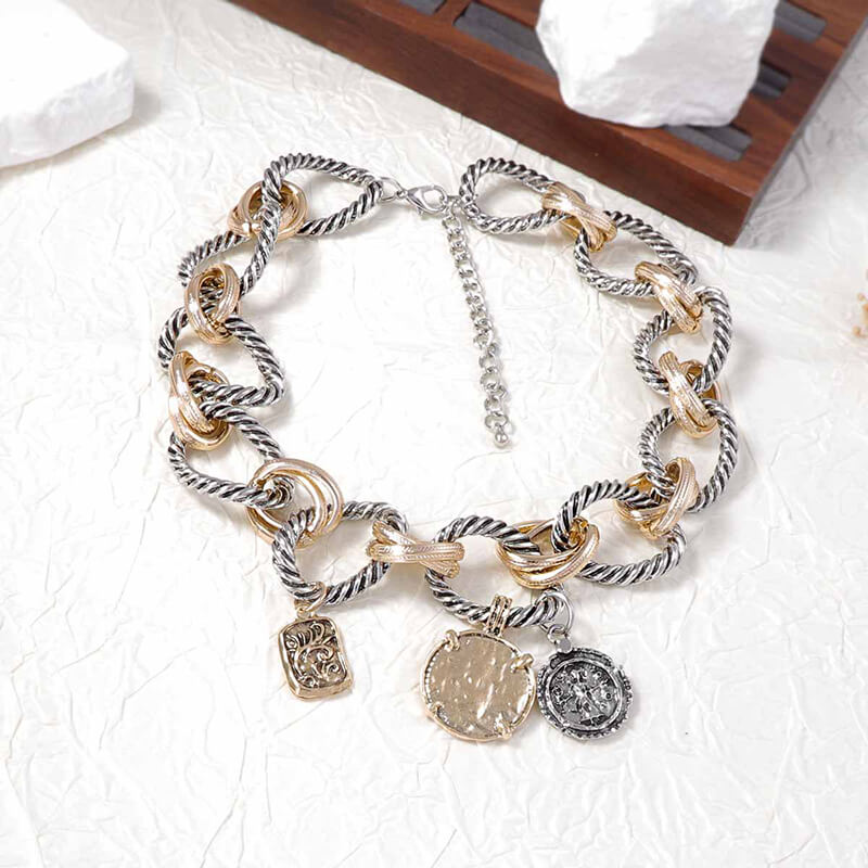 Wholesale Two-Tone Twist Chain Coin Necklace | Zinc Alloy OEM