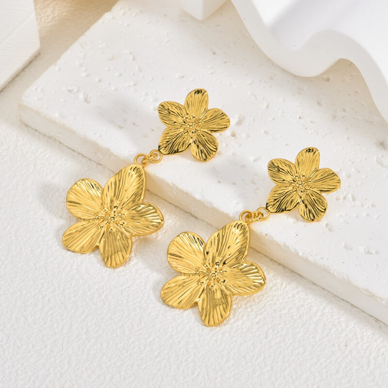 Wholesale 18K Gold PVD Stainless Steel Flower Earrings | Waterproof (OEM)