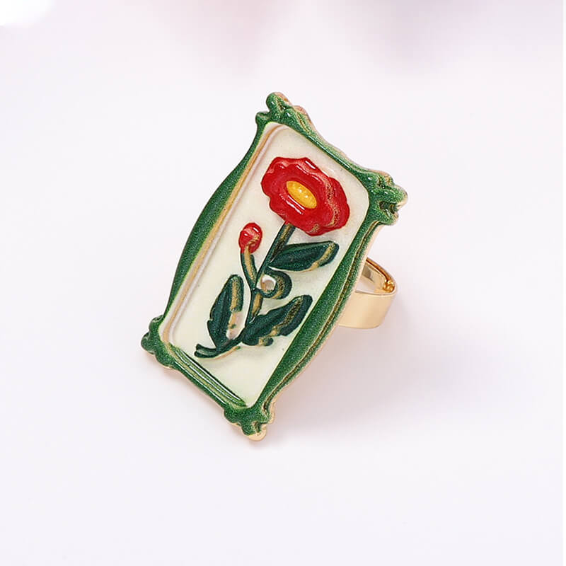 Wholesale Vintage Floral Enamel Ring | Zinc Alloy OEM/ODM