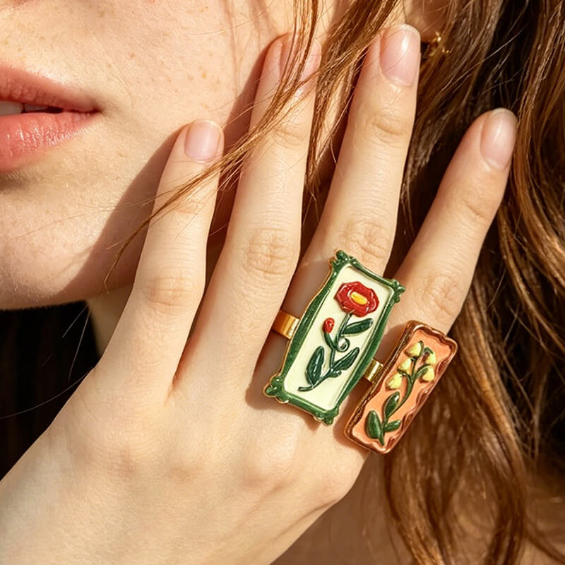 Wholesale Vintage Floral Enamel Ring | Zinc Alloy OEM/ODM