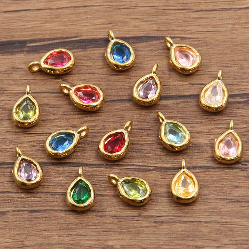 Wholesale 7x12mm Teardrop Birthstone Charms | Stainless Steel Pendants (OEM)