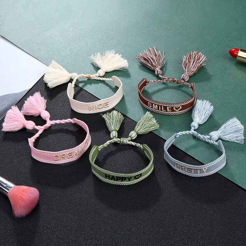 Wholesale Custom Embroidered Fabric Bracelet with Tassel (Model: TGI-0002)