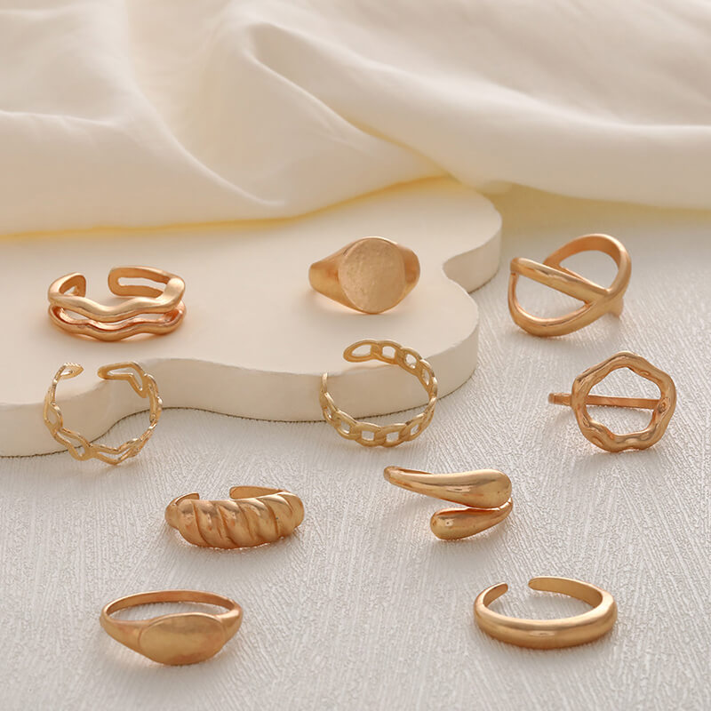 Wholesale 10pcs Chunky Zinc Alloy Stacking Ring Set (Model: TGI-0003)
