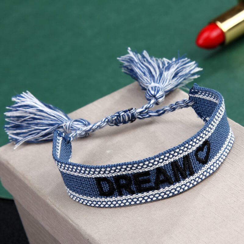 Wholesale Custom Embroidered Fabric Bracelet with Tassel (Model: TGI-0002)