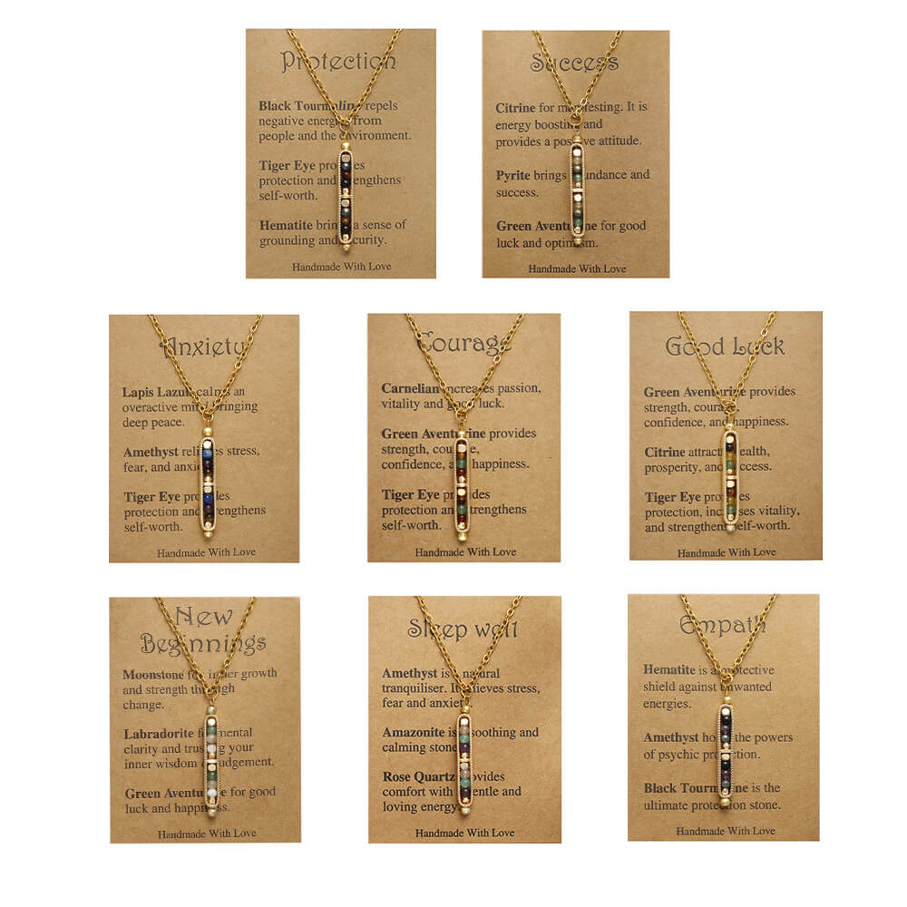Wholesale Natural Stone Bar Necklace | Stainless Steel Gemstone Pendant (OEM)