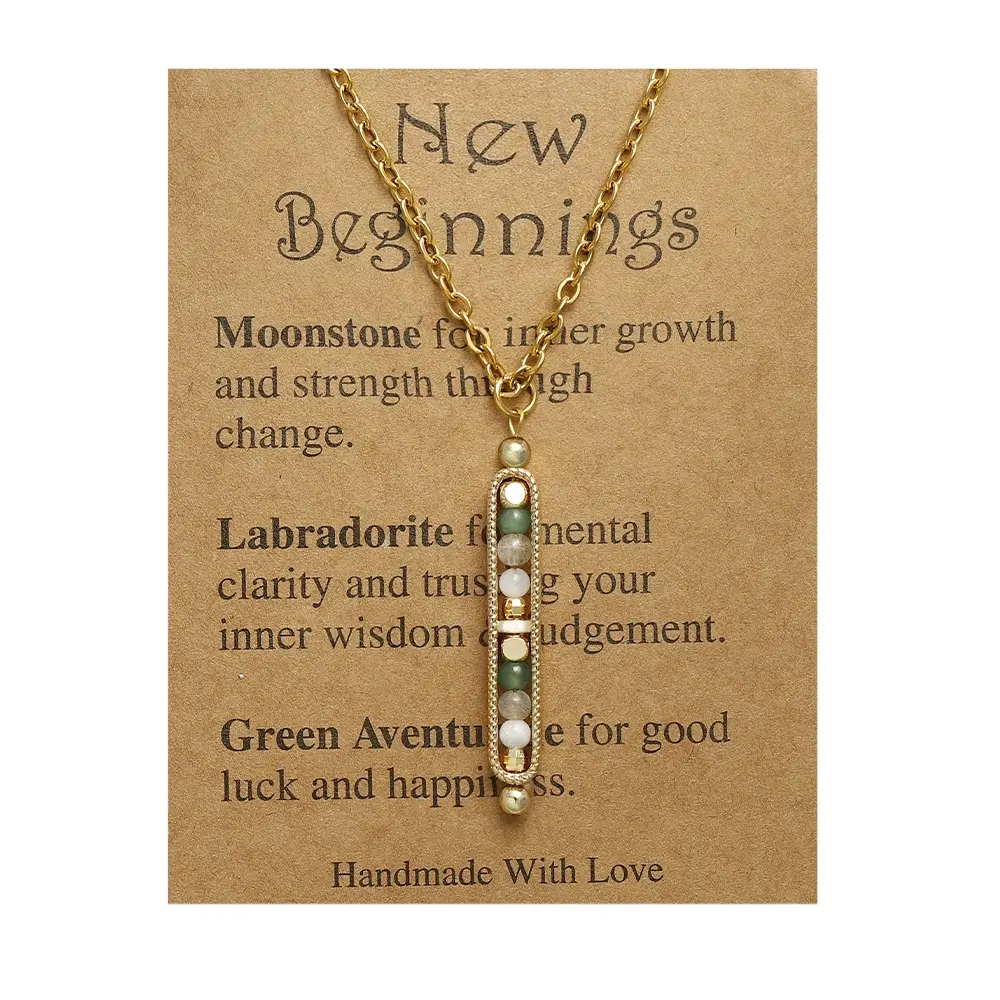 Wholesale Natural Stone Bar Necklace | Stainless Steel Gemstone Pendant (OEM)