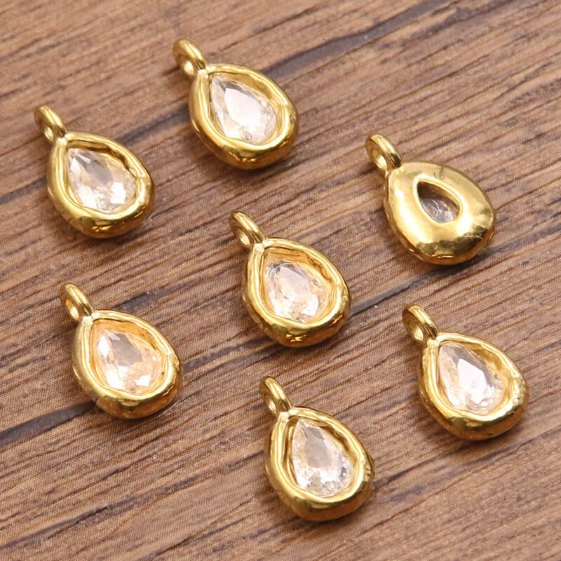 Wholesale 7x12mm Teardrop Birthstone Charms | Stainless Steel Pendants (OEM)