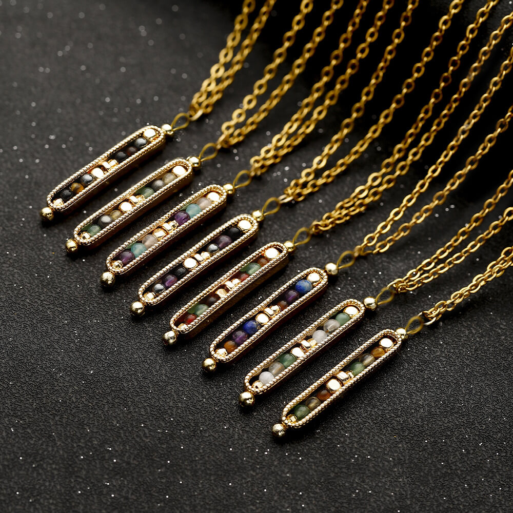 Wholesale Natural Stone Bar Necklace | Stainless Steel Gemstone Pendant (OEM)