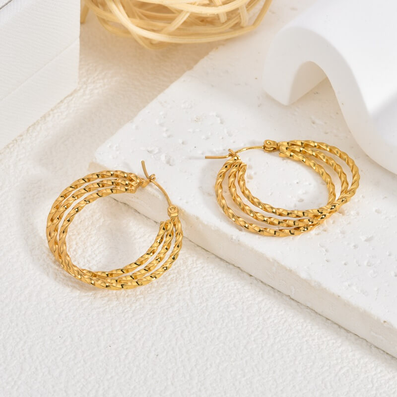 Wholesale Custom Multi-Layer Twist Stainless Steel Hoop Earrings (Model: TGI-0009)