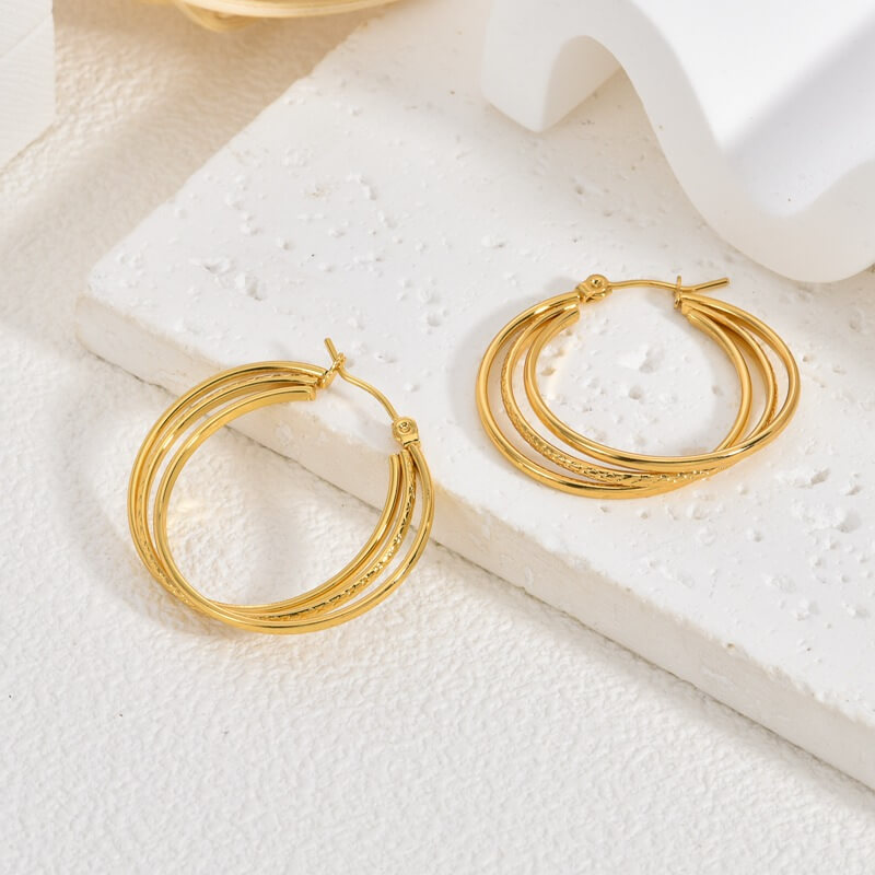 Wholesale Custom Multi-Layer Twist Stainless Steel Hoop Earrings (Model: TGI-0009)