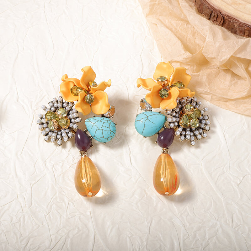 Wholesale Boho Resin Flower Drop Earrings | Zinc Alloy Statement Jewelry (OEM)