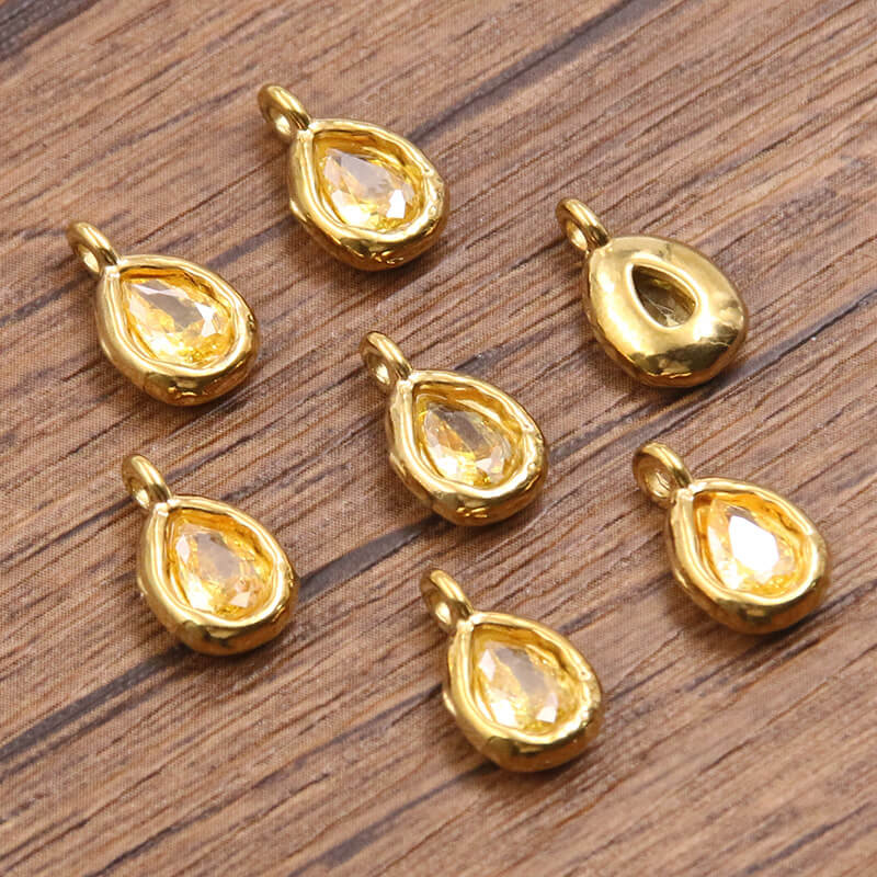 Wholesale Teardrop Birthstone Charms | Custom Gold Plated Stainless Steel Pendants (OEM)