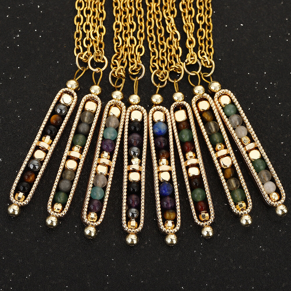 Wholesale Natural Stone Bar Necklace | Stainless Steel Gemstone Pendant (OEM)