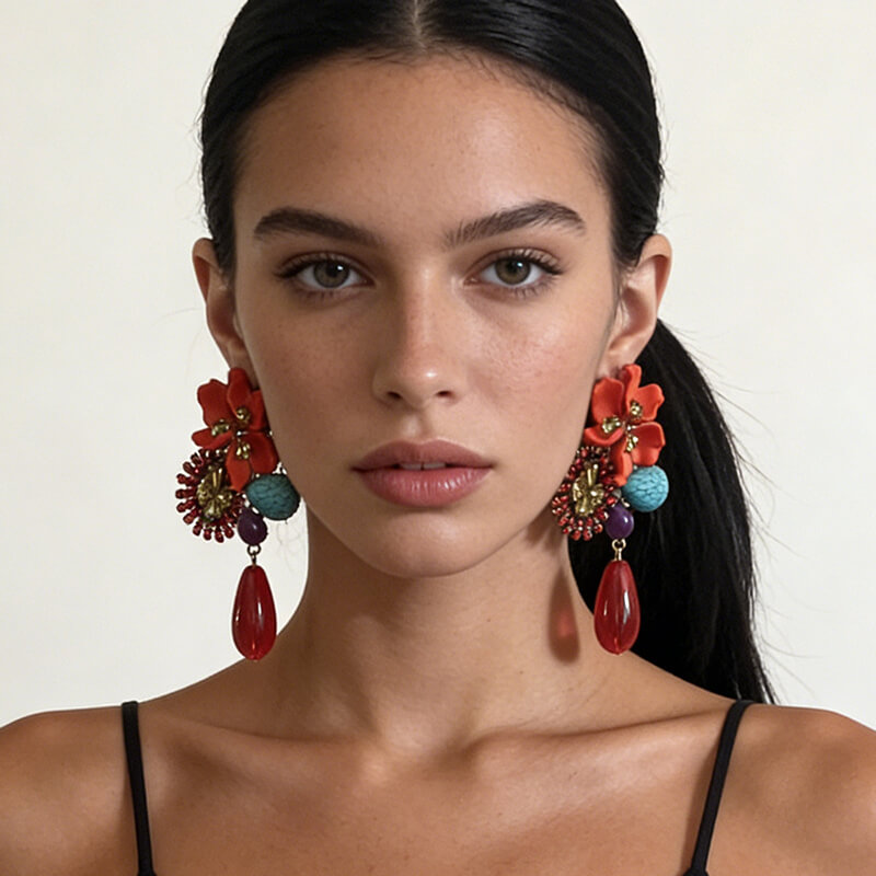 Wholesale Boho Resin Flower Drop Earrings | Zinc Alloy Statement Jewelry (OEM)