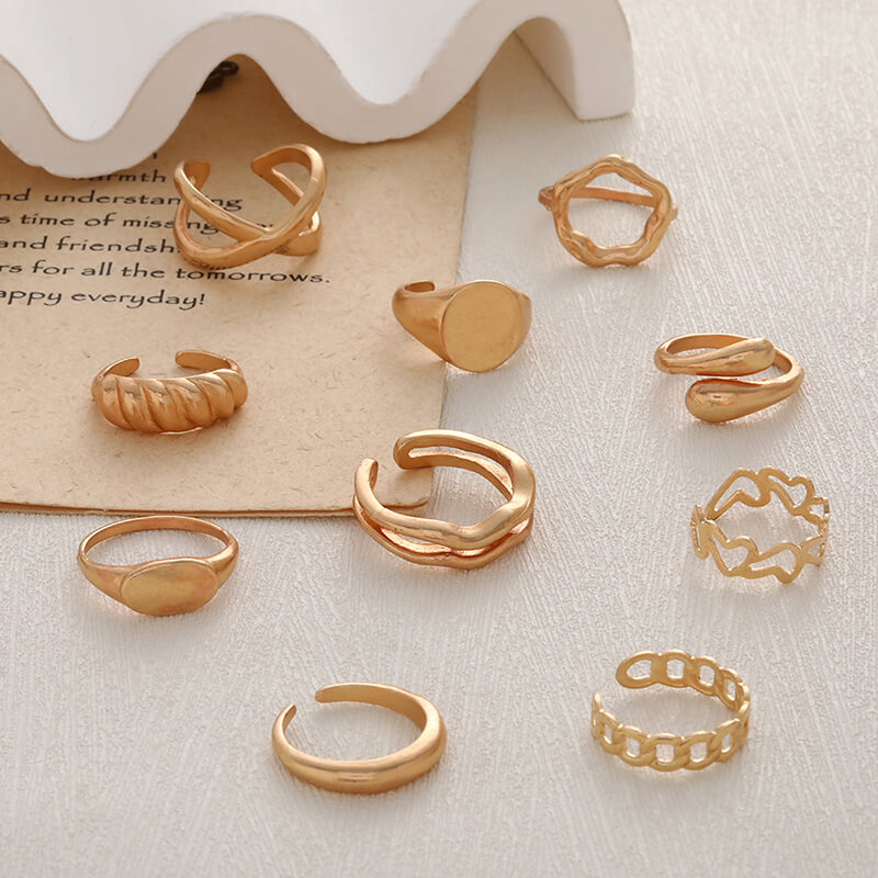 Wholesale 10pcs Chunky Zinc Alloy Stacking Ring Set (Model: TGI-0003)