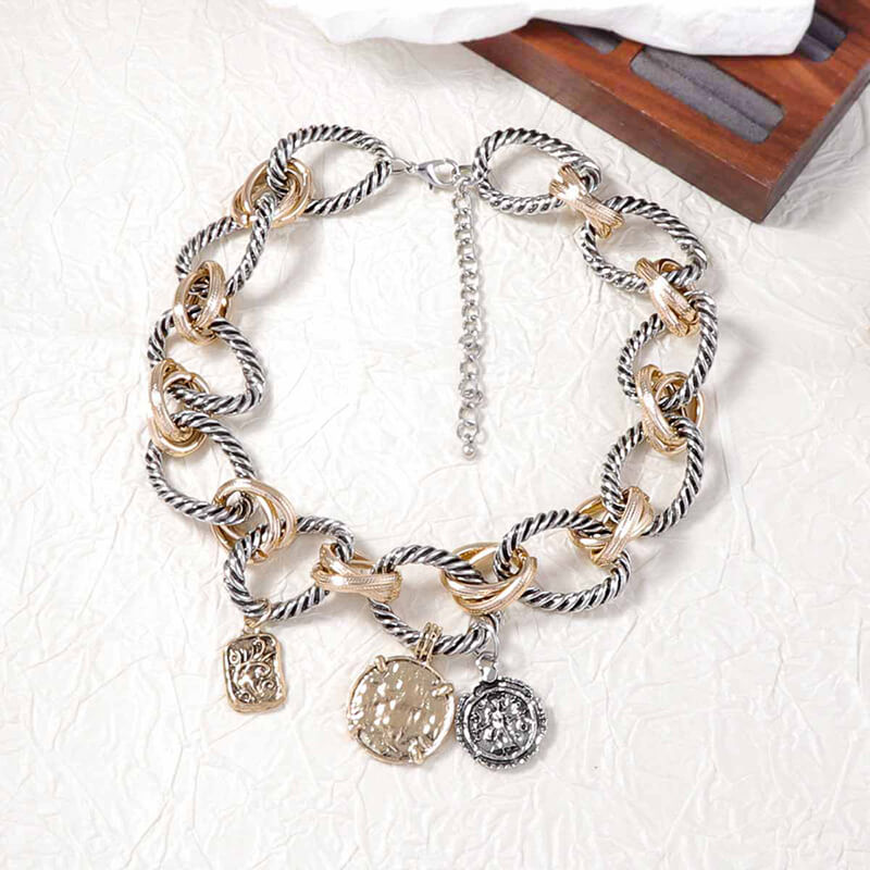 Wholesale Two-Tone Twist Chain Coin Necklace | Zinc Alloy OEM