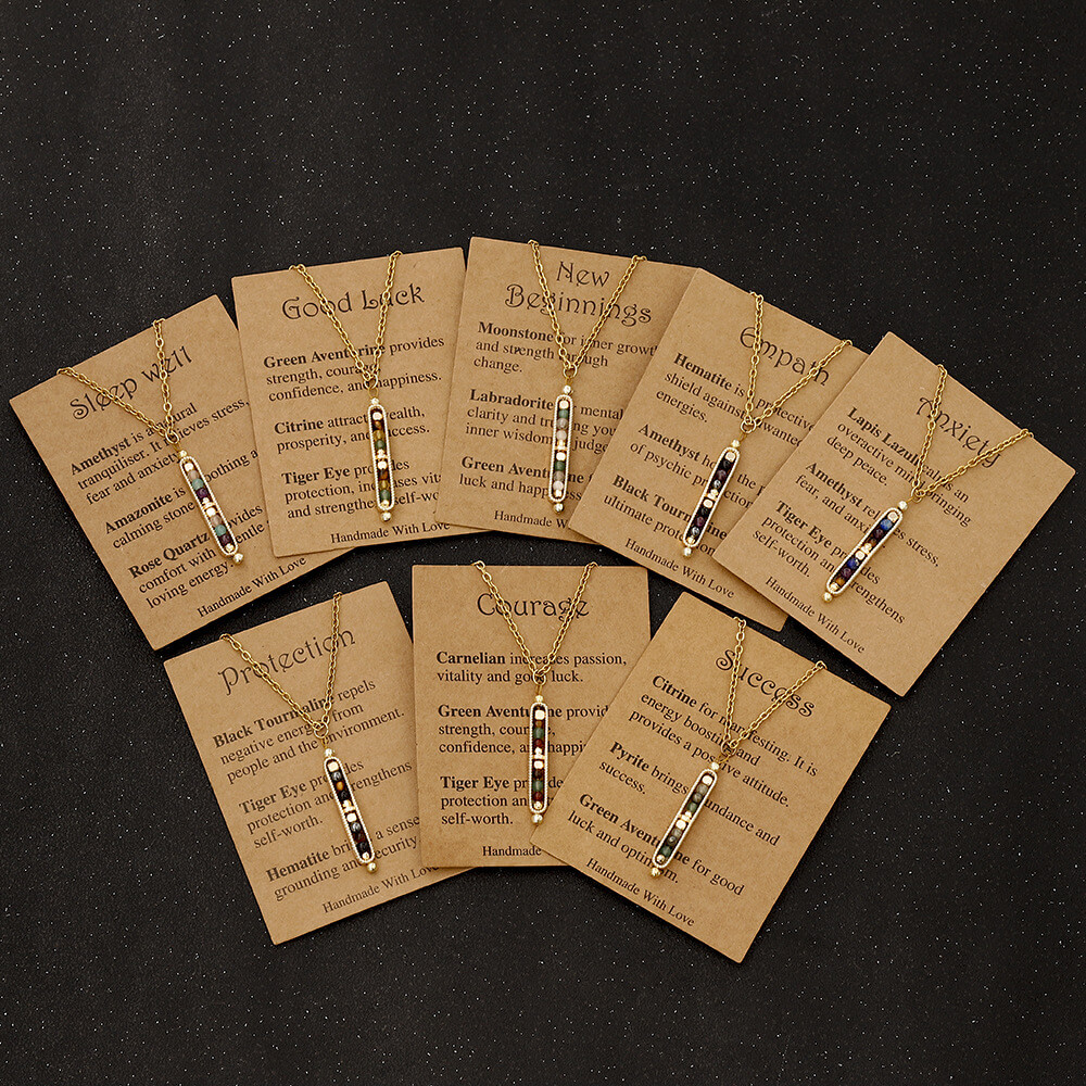Wholesale Natural Stone Bar Necklace | Stainless Steel Gemstone Pendant (OEM)