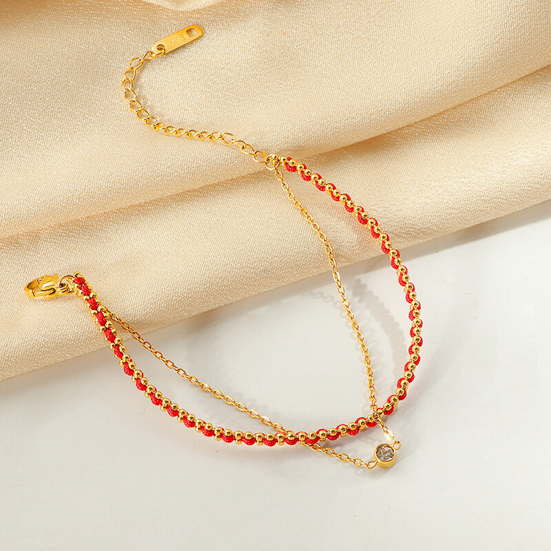 Wholesale Custom Double Layer Red String & Stainless Steel Bracelet