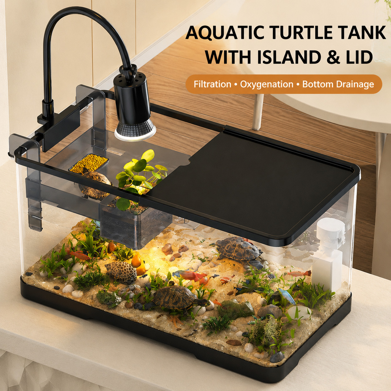 Amphibious Turtle Tank With Lid(YATTL01)