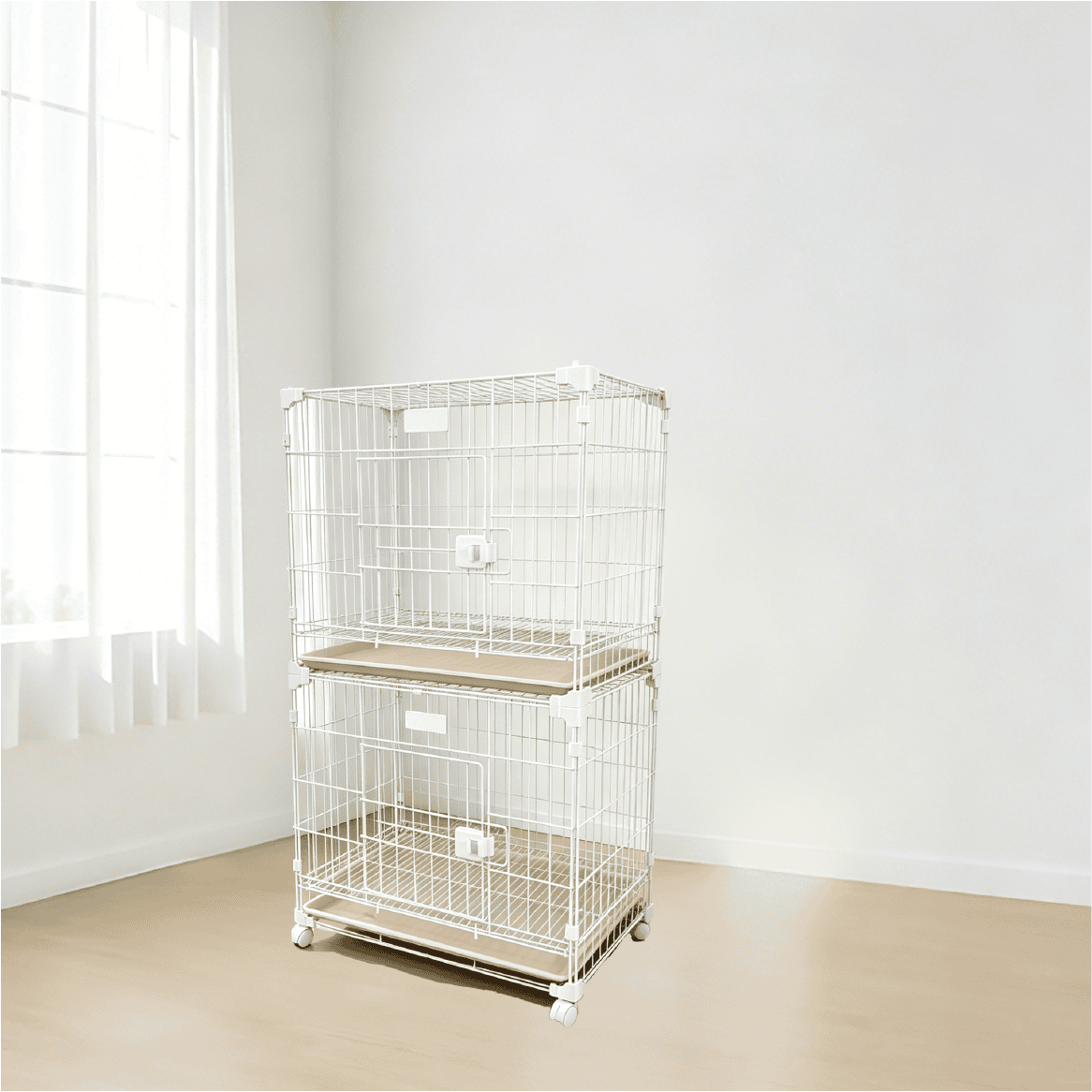 pc-034 2-Tier Connector-Fit Pet Cage with Casters