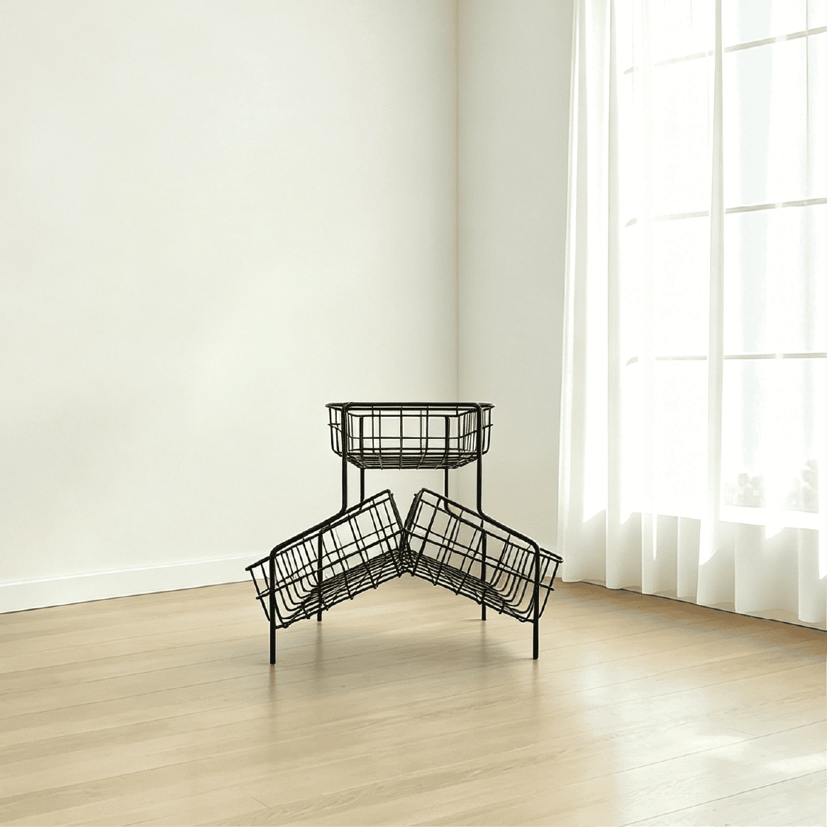 pc-041 3-Tier Tilting Wire Basket Storage Rack