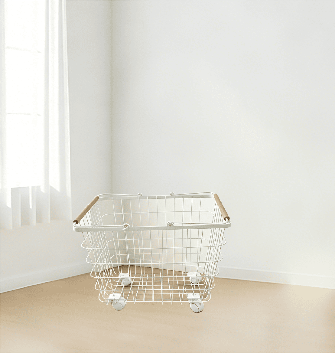 pc-043 Wire Storage Basket with Wooden Handle and Casters
