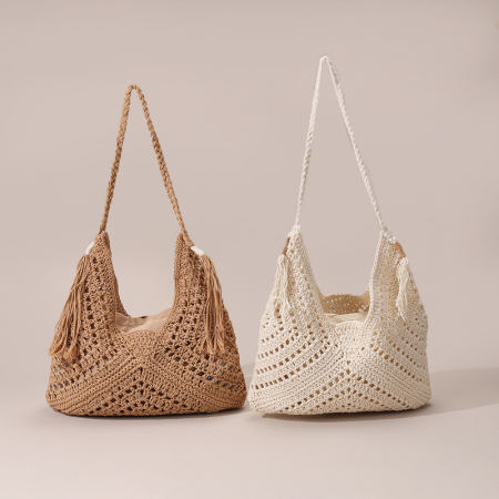 【Großhandel】#T37 Baumwoll-Kreuzfaden-Grat-Schultertasche für Frauen | Hohlkörperschnitt