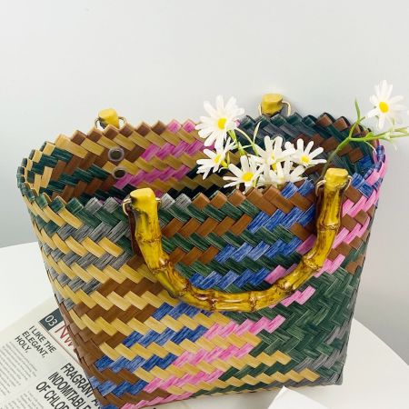 B4 farbenfroher Bambus-Teil gewebter Korb-Tasche