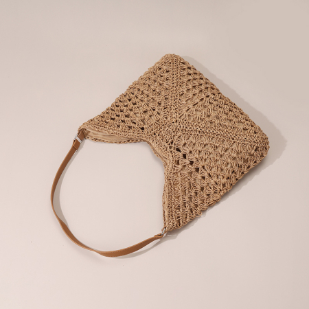 【Großhandel】#T19 Stroh-Kreuzschulter-Beachtasche für Frauen