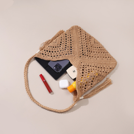【Großhandel】#T37 Baumwoll-Kreuzfaden-Grat-Schultertasche für Frauen | Hohlkörperschnitt