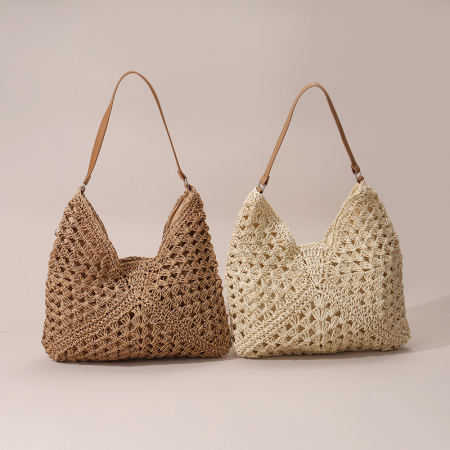 【Großhandel】#T19 Stroh-Kreuzschulter-Beachtasche für Frauen
