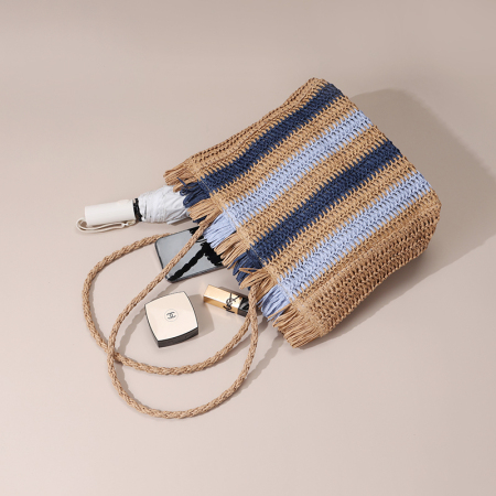 【Großhandel】#T10 Stroh-Kreuzstich große Schultertasche für Frauen