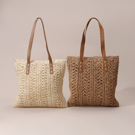 【Großhandel】#T16 Natürlicher Stroh-Griff große Schultertasche für Frauen
