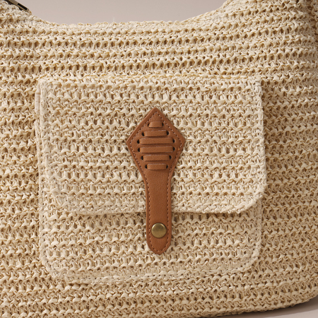 【Großhandel】#T11 Stroh-Kreuzschulter-Beachtasche für Frauen
