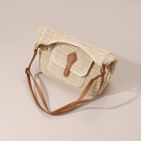 【Großhandel】#T11 Stroh-Kreuzschulter-Beachtasche für Frauen