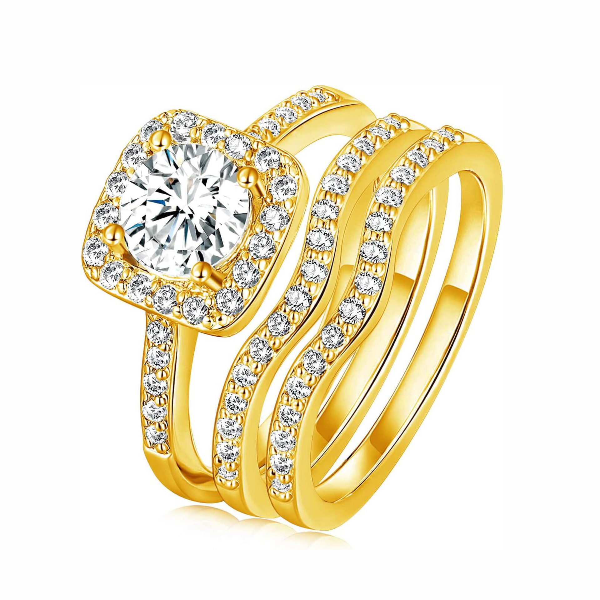 R-004  White Gold Square CZ 3-Piece Stackable Ring Set, European & American Fashion Niche Light Luxury Jewelry