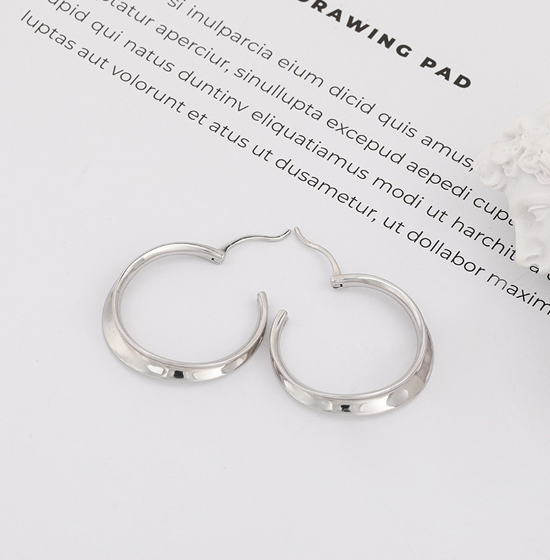 925 Sterling Silver Geometric Concave-Convex Round Huggie Hoop Earrings | Minimalist Cool Polished Style for Women