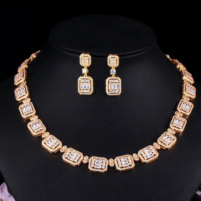 Set-003  S925 Sterling Silver Post CZ Necklace & Earrings Jewelry Set, European & American Fashion Jewelry
