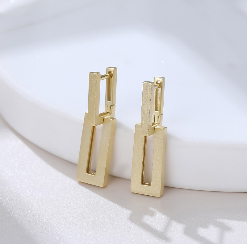 925 Sterling Silver Brushed Rectangular Ear Studs | Minimalist Cool Niche Design