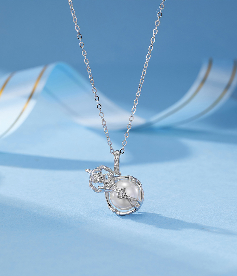 N-005  S925 Sterling Silver Hollow Gourd Cage Pendant for Women, New Chinese Style Fashion Jewelry