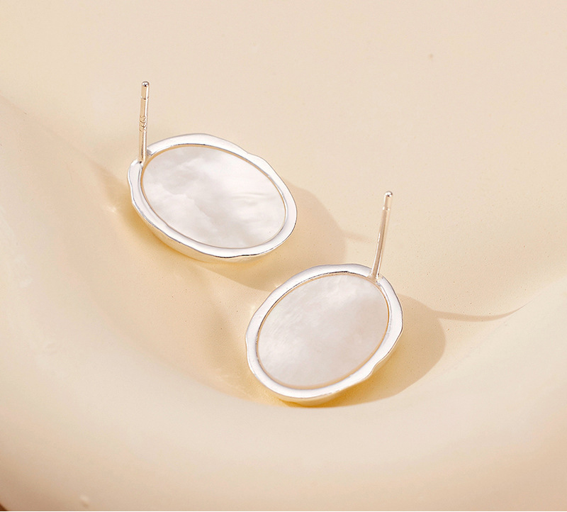 925 Sterling Silver Mother of Pearl Ear Studs | French-Inspired Minimalist Niche Design Earrings for Women