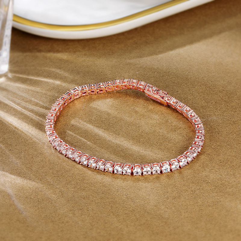 B-004  Rose Gold Plated Pink & White CZ Tennis Bracelet, Gold Inlaid Fashion Jewelry