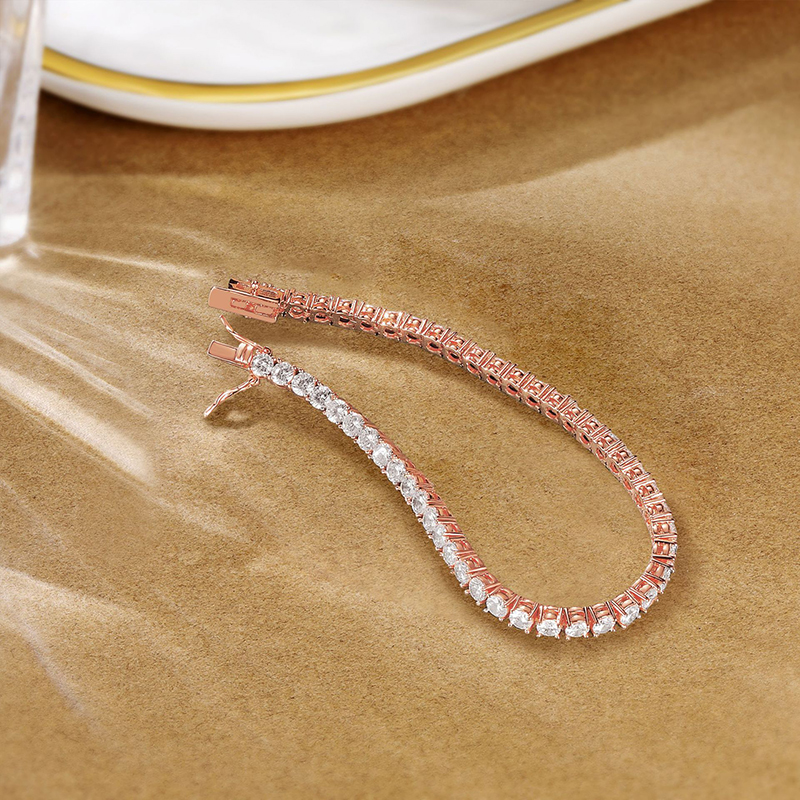 B-004  Rose Gold Plated Pink & White CZ Tennis Bracelet, Gold Inlaid Fashion Jewelry