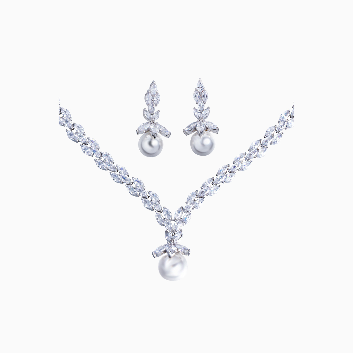 Set-005  CZ & Shell Pearl 2-Piece Jewelry Set, Earrings & Necklace Fashion Accessories